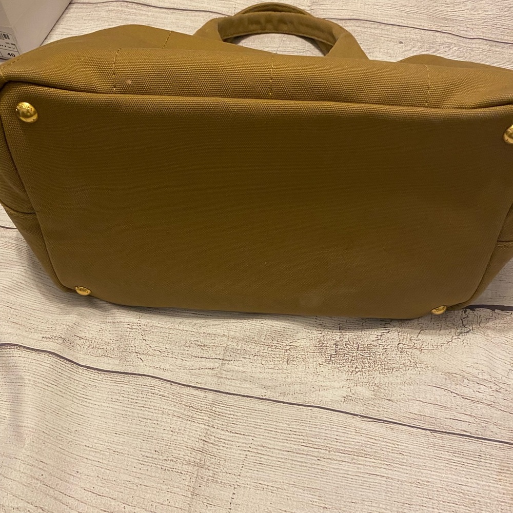Prada linen shopping bag 13X8x. Good condition. Very clean  Tan.  Side pockets - Picture 8 of 16